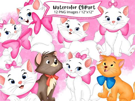 The Aristocats Watercolor Clipart Set, Marie, Hand Drawn, Cute Cartoon ...