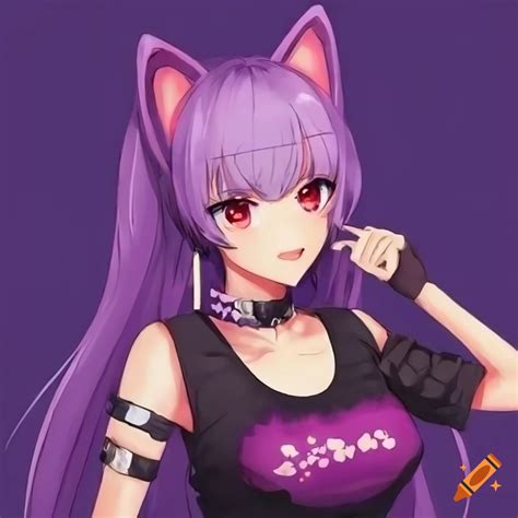 Anime cat girl with a purple background on Craiyon