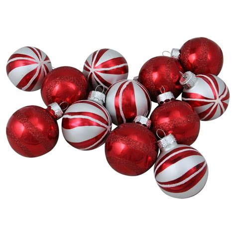 Northlight Red and White Swirl Decorated Glass Ball Christmas Ornaments ...