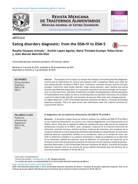 (PDF) Eating disorders diagnostic: from the DSM-IV to DSM-5