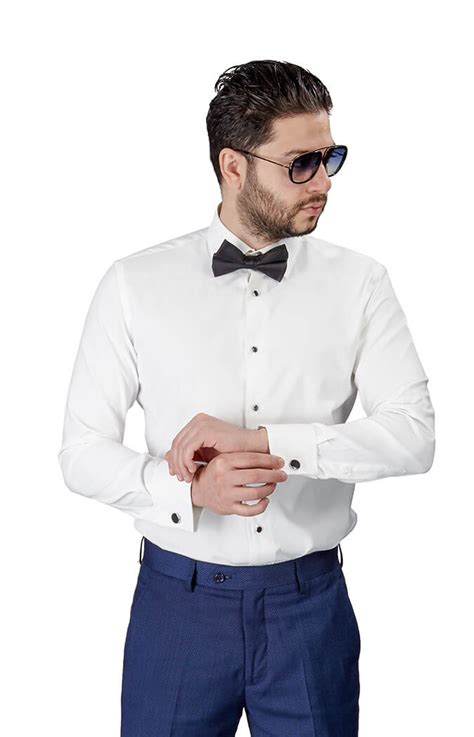 Slim Fit Ivory Spread Collar French Cuff Tuxedo Shirt – ÃZARMAN