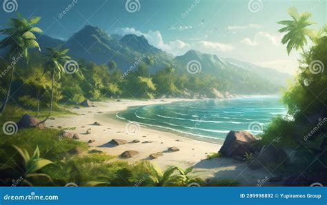 Idyllic Tropical Coastline, Palm Tree, Blue Waters, Sunset Beauty Generated by AI Stock Photo ...