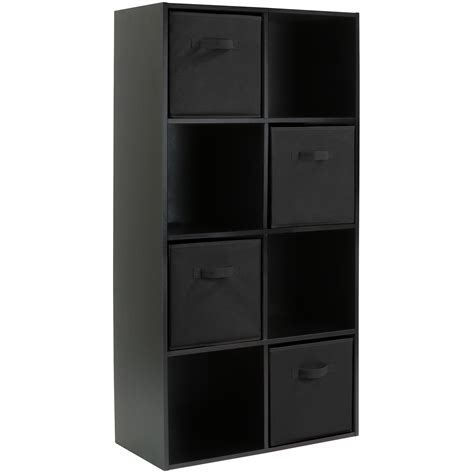 HARTLEYS BLACK 8 CUBE MODULAR SHELVING DISPLAY UNIT 4 x BLACK FABRIC ...