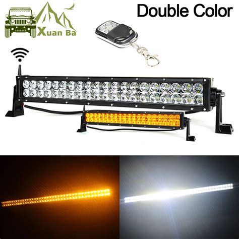 XuanBa 22 Inch 120W Led Light Bar Wireless Remote Control Amber+White Work Driving 180W 4x4 ...