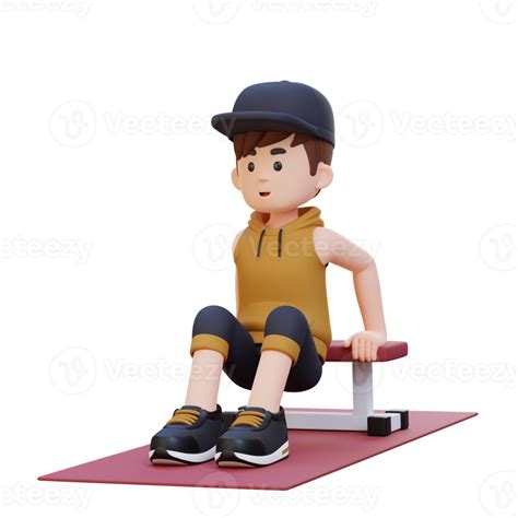 3D Sporty Male Character Building Power with Dips at Gym 26470167 PNG