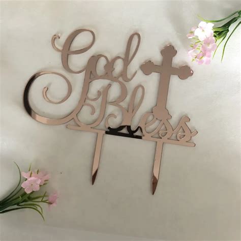 God Bless Rose gold Cake Topper First Communion Cake Topper Baby Decorations Baby Girl or Boy ...