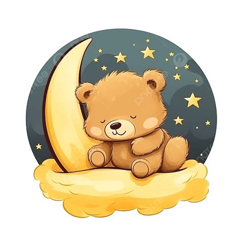 Cute Sleeping Bear On The Moon Element, Cute, Bear, Teddy PNG ...