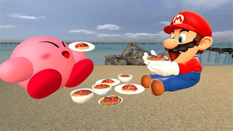 SMG4/Kirby- Mario and Kirby eating Spaghetti by Cpendash on DeviantArt