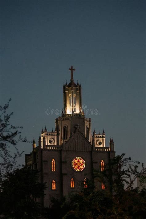 Old Gothic Cathedral Against the Night Sky Stock Photo - Image of ...