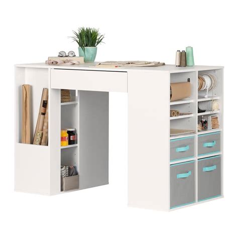 South Shore Crea Pure White Counter-Height Craft Table with Storage 7550729 - The Home Depot