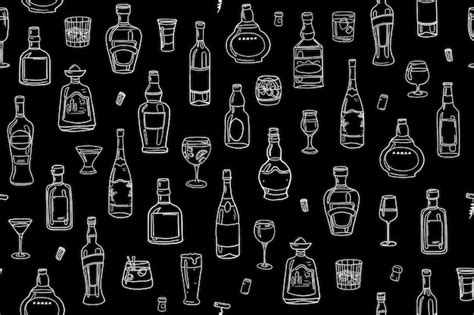 Premium Vector | Trendy seamless pattern of alcohol bottles and glasses alcohol drinks isolated ...