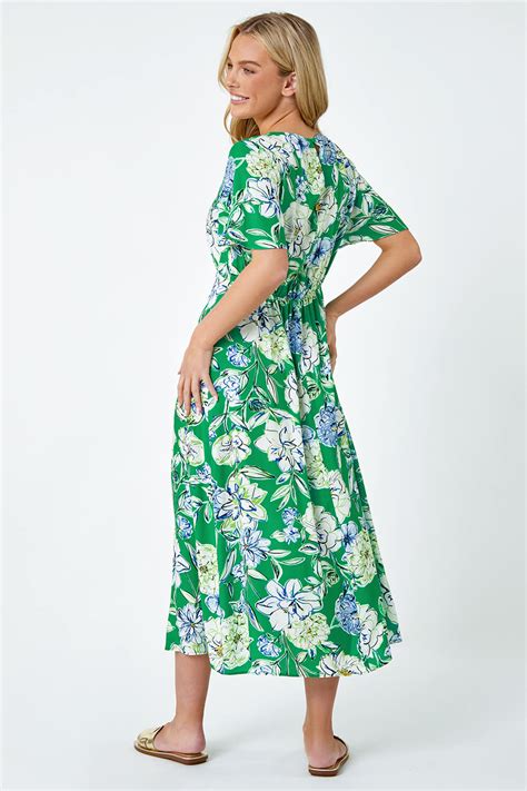 Green Petite Floral Print Midi Dress | Petite UK