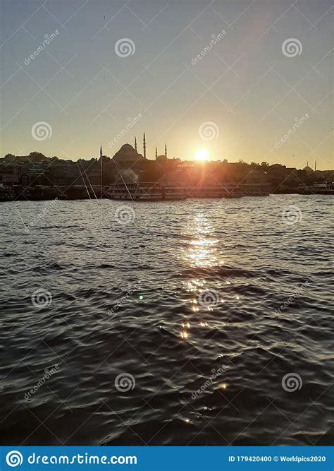 Sunset over the Bosphorus stock photo. Image of reflection - 179420400