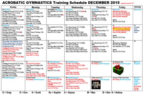 Oakville Gymnastics Club Acrobatic Gymnastics Team: December Schedule