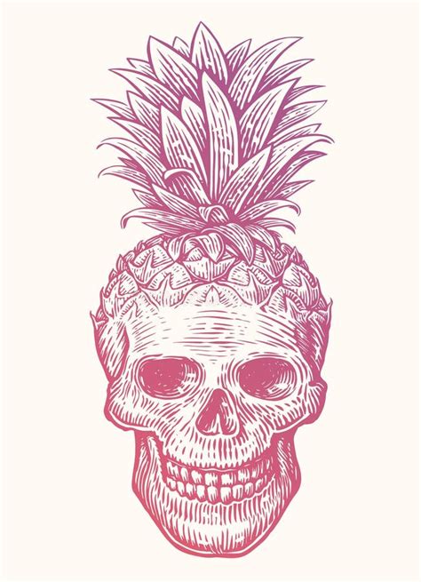 Human Skull Pineapple, Vector Illustration. Creative Cool Funny Print for T-shirt Design, Poster ...