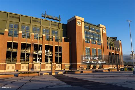 An exterior view of Green Bay Packers Stadium Lambeau Field after ...