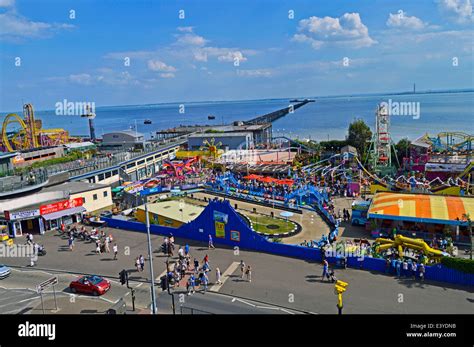 Aerial view showing Southend Pier, Southend-on-Sea, Essex, England, United Kingdom Stock Photo ...