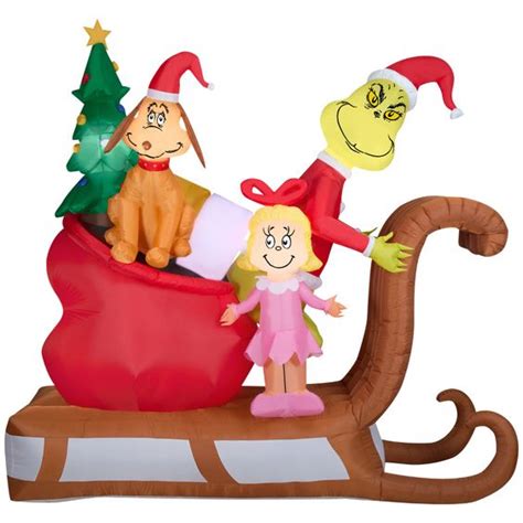 The Grinch With Max and Cindy Lou Sleigh Scene Christmas Inflatable