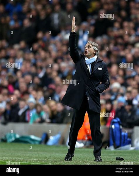 Manchester City manager Roberto Mancini on the touchline Stock Photo ...