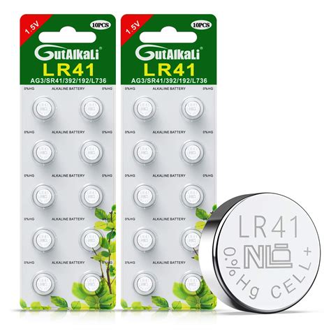 Buy GutAlkaLi LR41 Battery Pack of 20 – 1.5V AG3 Batteries for Watches, Hearing Aids, Glucometer ...