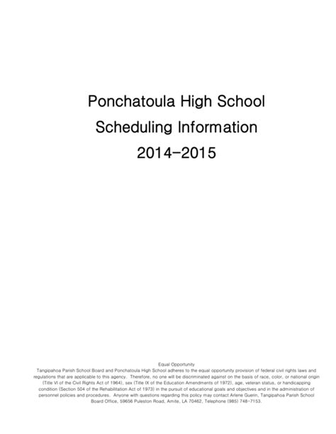 Scheduling Information - Tangipahoa Parish Schools