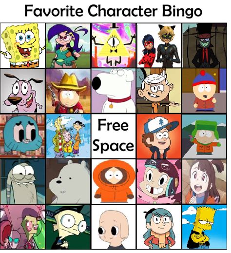 Favorite Cartoon Character Bingo by lh1200 on DeviantArt