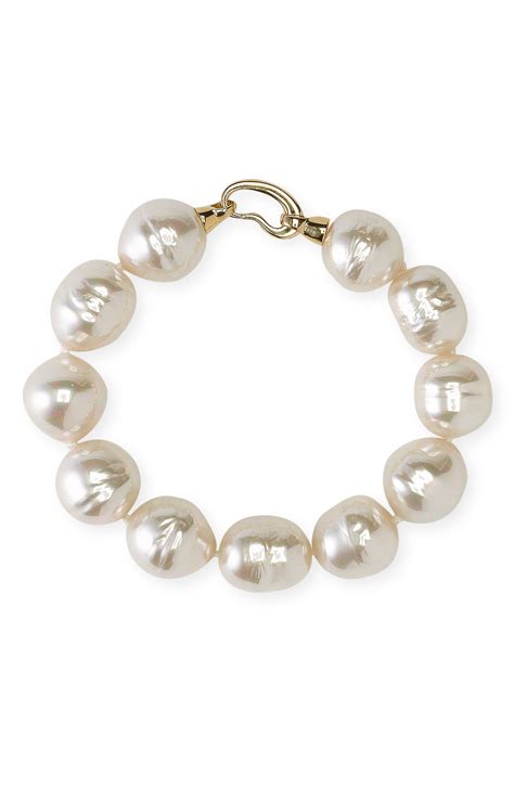 Majorica 14Mm Baroque Pearl Single Row Bracelet in White (white/ gold ...