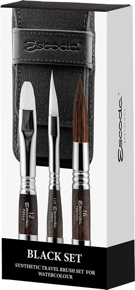 ESCODA Set 3 Watercolor Brushes - Black Travel Set N.16,1/4",12 Round ...