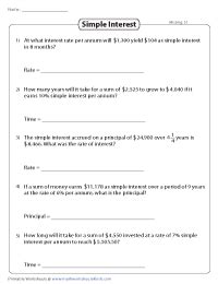 Simple Interest Worksheets