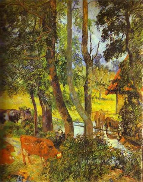 Cattle Drinking Post Impressionism Primitivism Paul Gauguin Painting in Oil for Sale