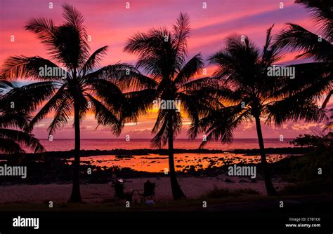 Hawaii sunset palm trees red hi-res stock photography and images - Alamy