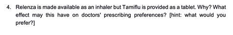 Solved Relenza is made available as an inhaler but Tamiflu | Chegg.com