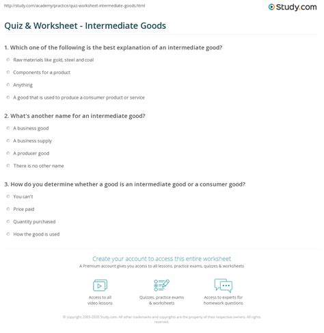 Quiz & Worksheet - Intermediate Goods | Study.com