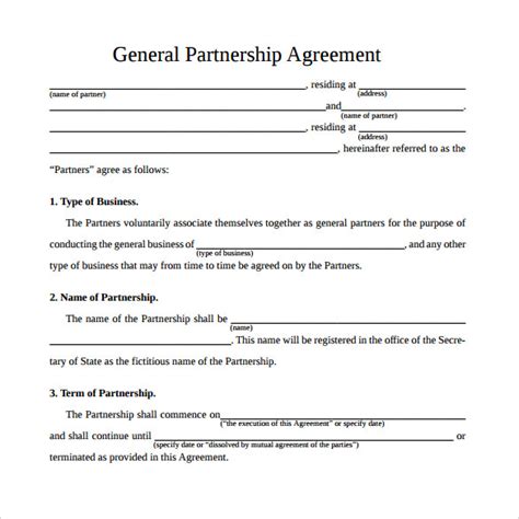 12+ Sample General Partnership Agreement Templates | Sample Templates