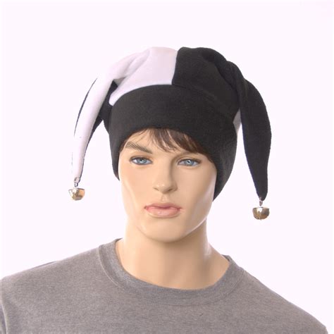 Jester Hat Black and White Three Pointed With Silver Bells Fleece ...