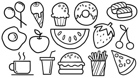 How to Draw Food items - Healthy v Unhealthy, fruits drawing, ice cream drawing, junk food ...