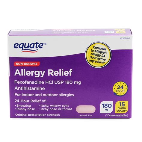 Buy Equate Fexofenadine Hydrochloride USP Non-Drowsy Allergy Relief ...