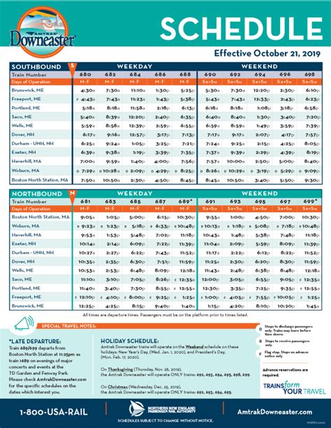 View Full Schedule Amtrak Downeaster | Printable Schedule