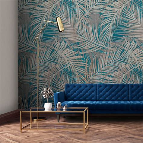 Teal Blue Botanical Mural Wallpaper by GrandecoLife | Wallpaper bedroom ...