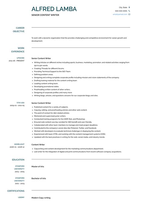 Content Writer Resume Samples: #1 Resource for Templates & Skills | VisualCV