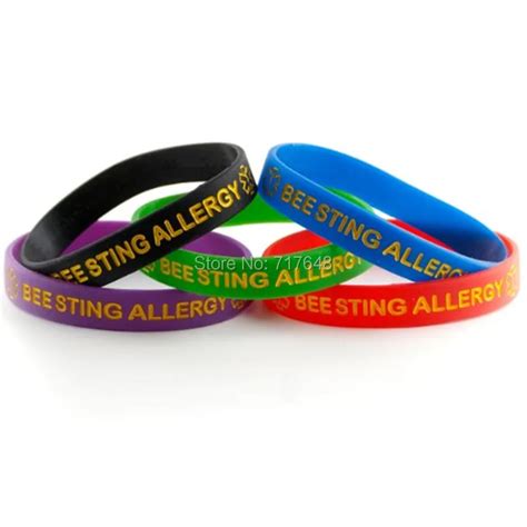 300pcs debossed Medical alert Bee Sting Allergy wristband silicone ...