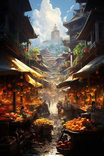 Premium AI Image | a painting of a fruit market