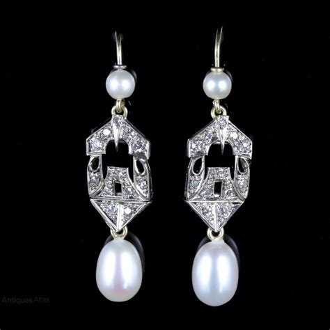 Antiques Atlas - Art Deco Diamond Pearl Earrings 18ct Circa 1920