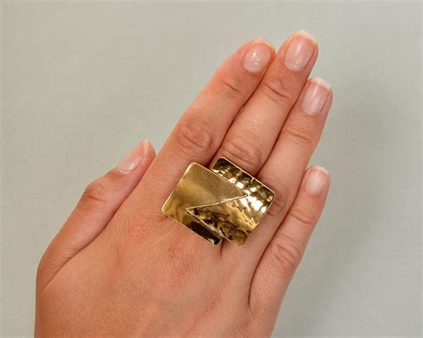 Gold tone large ring chunky ring middle finger ring tumbaga