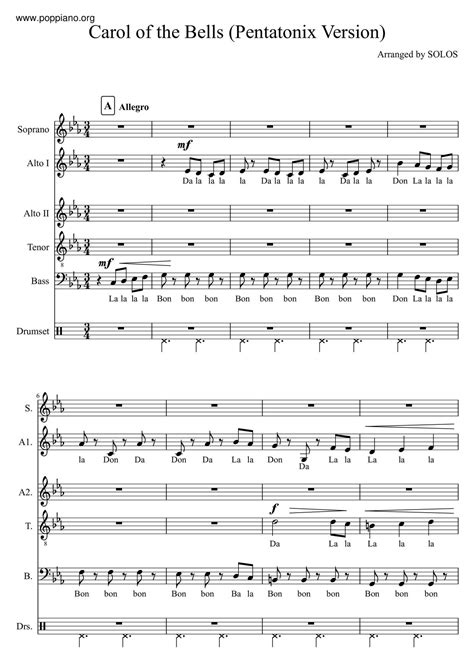 Pentatonix-Carol Of The Bells Sheet Music pdf, - Free Score Download ★