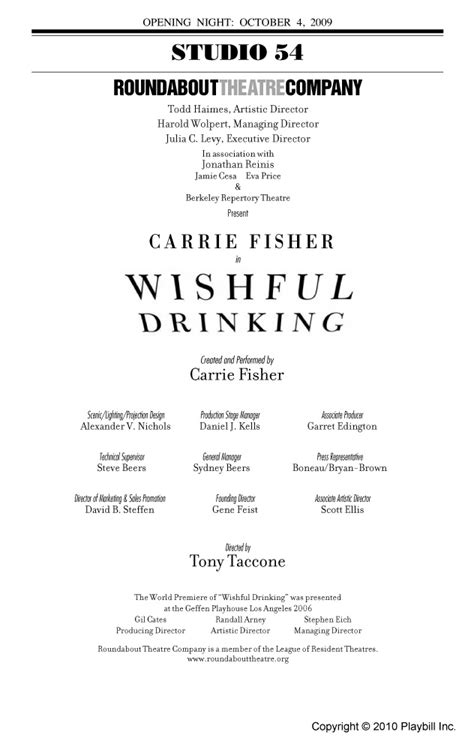 Wishful Drinking (Broadway, Studio 54, 2009) | Playbill