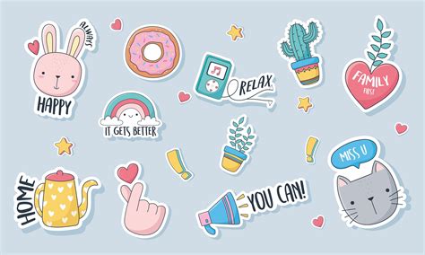 Assorted cute stickers, cards or patches 1240459 Vector Art at Vecteezy