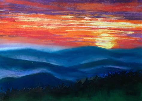 Cades Cove Smokey Mountains Sunset Original Pastel Painting by | Etsy | Oil pastel landscape ...