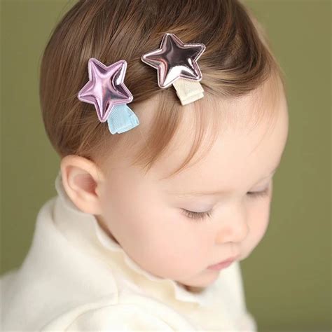 Cute Baby Hair Clips Bright Leather Stars Children Kids Baby Girls Gift Pink Blue Yellow Soild ...