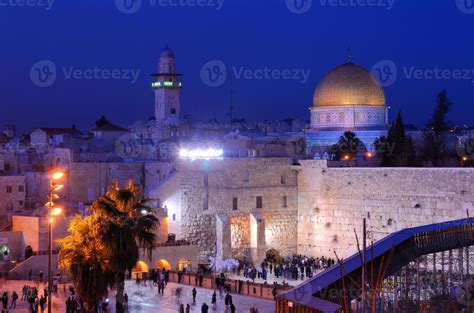 Nighttime view of Western Wall and Dome of the Rock 1413815 Stock Photo at Vecteezy